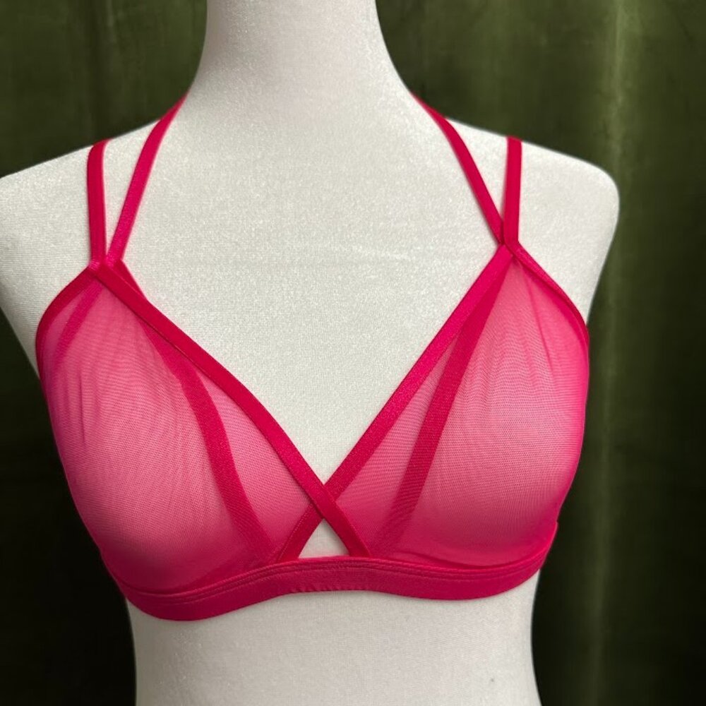 Victorias Secret Sheer Mesh Strappy Double Cup Bralette Bra Pink Size S/P